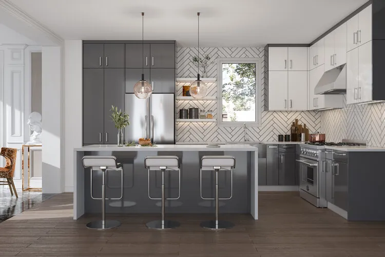 Kitchen in Glossy Gray cabinets