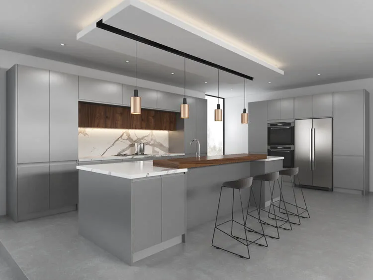 Kitchen in Lacquer Gray cabinets